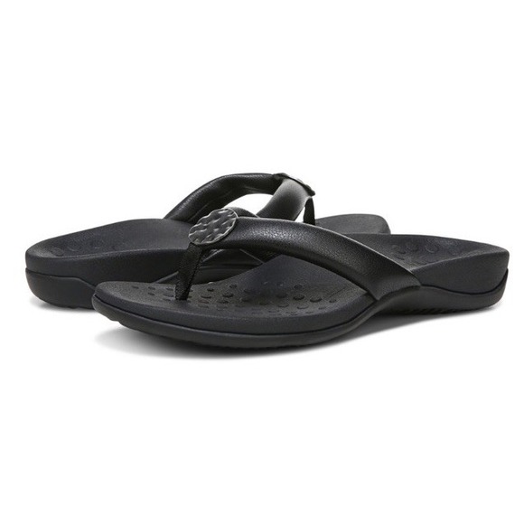 Vionic Lida‎ Thong Post Sandal Arch Support Womens 6 Medium Black New - Picture 4 of 9